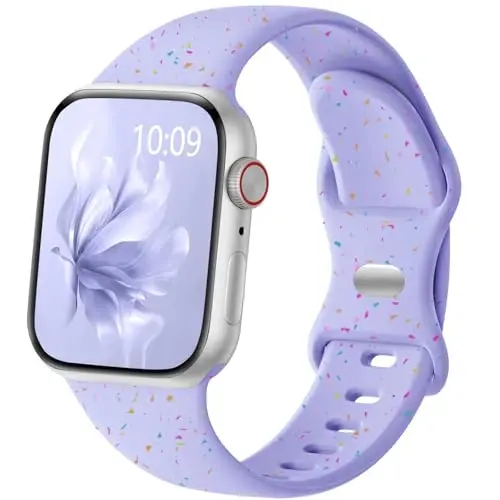 Wepro for Apple Watch Bands for Women 41mm 40mm 38mm 42mm for iWatch Bands Series 10 9 8 7 6 5 4 3 2 1 Men Silicone Sport Band Waterproof Breathable Recycled Colorful Flake Lavender Purple 