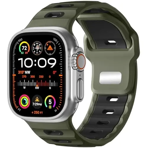 Wepro Spor Bantları Apple Watch Ultra 2/Ultra Bant 49mm 46mm 45mm 44mm 42mm Erkekler için Uyumlu, Su Geçirmez Yumuşak Silikon Sağlam Okyanus Nefes Alabilir Kordon iWatch Serisi 10 9 8 7 6 5 4 3 2 1 SE için - 1