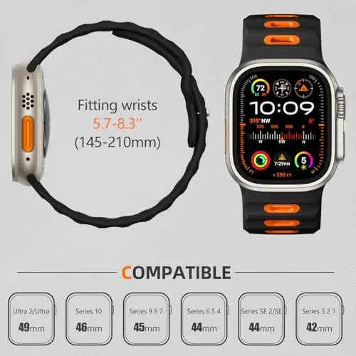 Wepro Spor Kordonları Apple Watch Ultra 2/Ultra Kordon 49mm 46mm 45mm 44mm 42mm Erkekler için Uyumlu, Su Geçirmez Yumuşak Silikon Sağlam Okyanus Nefes Alabilen iWatch Serisi 10 9 8 7 6 5 4 3 2 1 SE için Kordon - 5