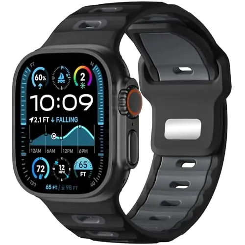Wepro Spor Kordonları Apple Watch Ultra 2/Ultra Kordon 49mm 46mm 45mm 44mm 42mm ile Uyumlu Erkekler için, Su Geçirmez Yumuşak Silikon Sağlam Okyanus Nefes Alabilen Kayış iWatch Serisi 10 9 8 7 6 5 4 3 2 1 SE 