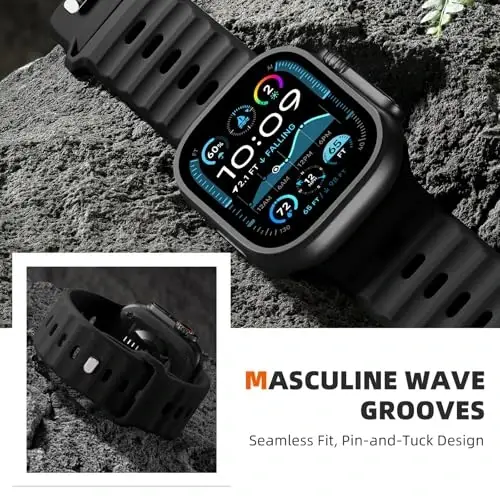Wepro Sport Bands Compatible with Apple Watch Ultra 2/Ultra Band 49mm 46mm 45mm 44mm 42mm for Men, Waterproof Soft Silicone Rugged Ocean Breathable Strap for iWatch Series 10 9 8 7 6 5 4 3 2 1 SE - 5