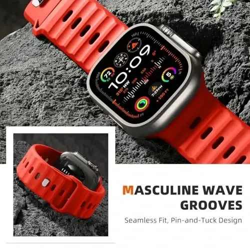 Wepro Sport Apple Watch Ultra 2/Ultra Band 49mm 46mm 45mm 44mm 42mm bilan mos keladi, erkaklar uchun suv o'tkazmaydigan yumshoq silikon mustahkam okean nafas oladigan tasma iWatch Series 10 9 8 7 6 5 4 3 2 1 SE - 5