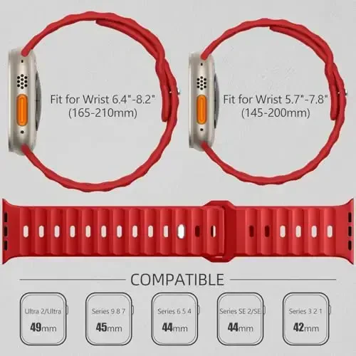 Wepro Sport Apple Watch Ultra 2/Ultra Band 49mm 46mm 45mm 44mm 42mm bilan mos keladi, erkaklar uchun suv o'tkazmaydigan yumshoq silikon mustahkam okean nafas oladigan tasma iWatch Series 10 9 8 7 6 5 4 3 2 1 SE - 6