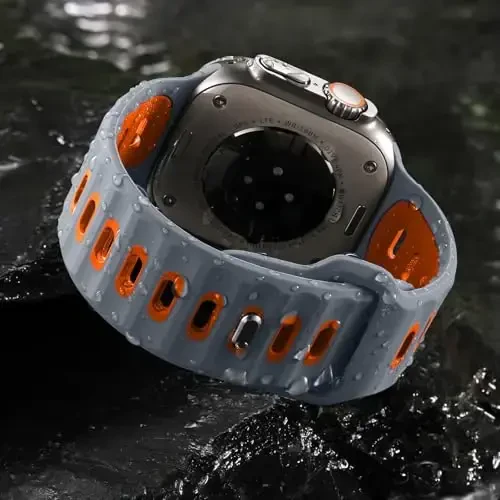 Wepro Sport Bands Apple Watch Ultra 2/Ultra Band 49mm 46mm 45mm 44mm 42mm erkaklar uchun mos keladi, suv o'tkazmaydigan yumshoq silikon mustahkam Ocean nafas oladigan iWatch Series 10 9 8 7 6 5 4 3 2 1 SE uchun tasma - 3