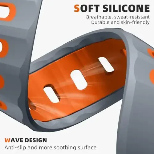 Wepro Sport Bands Apple Watch Ultra 2/Ultra Band 49mm 46mm 45mm 44mm 42mm erkaklar uchun mos keladi, suv o'tkazmaydigan yumshoq silikon mustahkam Ocean nafas oladigan iWatch Series 10 9 8 7 6 5 4 3 2 1 SE uchun tasma - 4