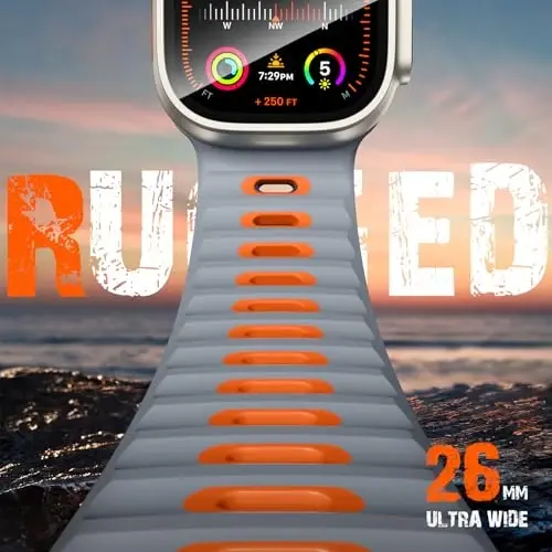 Wepro Sport Bands Apple Watch Ultra 2/Ultra Band 49mm 46mm 45mm 44mm 42mm erkaklar uchun mos keladi, suv o'tkazmaydigan yumshoq silikon mustahkam Ocean nafas oladigan iWatch Series 10 9 8 7 6 5 4 3 2 1 SE uchun tasma - 2