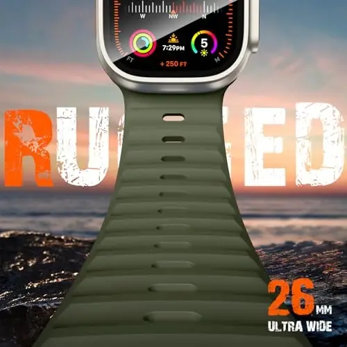 Wepro Sport Bands Apple Watch Ultra 2/Ultra Band 49mm 46mm 45mm 44mm 42mm erkaklar uchun mos keladi, suv o'tkazmaydigan yumshoq silikon mustahkam okean nafas oladigan iWatch Series 10 9 8 7 6 5 4 3 2 1 SE uchun tasma - 2