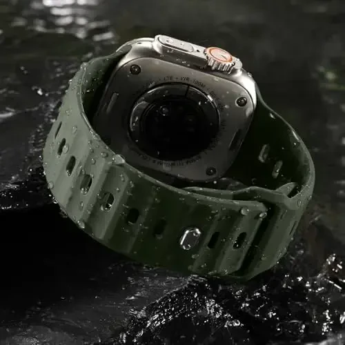 Wepro Sport Bands Apple Watch Ultra 2/Ultra Band 49mm 46mm 45mm 44mm 42mm erkaklar uchun mos keladi, suv o'tkazmaydigan yumshoq silikon mustahkam okean nafas oladigan iWatch Series 10 9 8 7 6 5 4 3 2 1 SE uchun tasmalar - 3