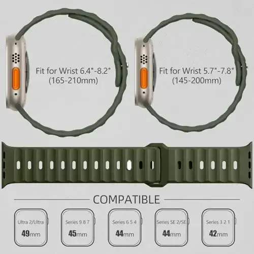 Wepro Sport Bands Apple Watch Ultra 2/Ultra Band 49mm 46mm 45mm 44mm 42mm erkaklar uchun mos keladi, suv o'tkazmaydigan yumshoq silikon mustahkam okean nafas oladigan iWatch Series 10 9 8 7 6 5 4 3 2 1 SE uchun tasmalar - 6