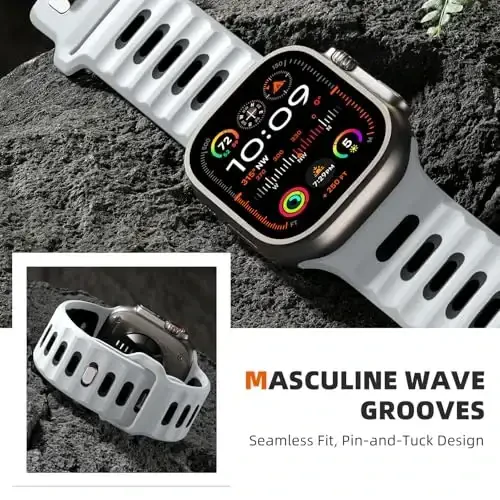 Wepro Sport Bands Apple Watch Ultra 2/Ultra Band 49mm 46mm 45mm 44mm 42mm erkaklar uchun mos keladi, suv o'tkazmaydigan yumshoq silikon mustahkam okean nafas oladigan tasma iWatch Series 10 9 8 7 6 5 4 3 2 1 SE uchun - 4