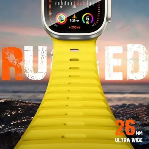 Wepro Sport Bands Apple Watch Ultra 2/Ultra Band 49mm 46mm 45mm 44mm 42mm erkaklar uchun mos keladi, suv o'tkazmaydigan yumshoq silikon Rugged Ocean nafas oladigan iWatch Series 10 9 8 7 6 5 4 3 2 1 SE uchun tasma - 2