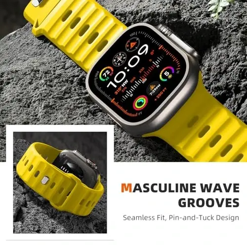 Wepro Sport Bands Apple Watch Ultra 2/Ultra Band 49mm 46mm 45mm 44mm 42mm erkaklar uchun mos keladi, suv o'tkazmaydigan yumshoq silikon Rugged Ocean nafas oladigan iWatch Series 10 9 8 7 6 5 4 3 2 1 SE uchun tasma - 5