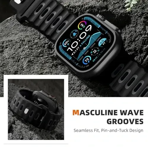 Wepro Sport Bands Apple Watch Ultra 2/Ultra Band 49mm 46mm 45mm 44mm 42mm erkaklar uchun mos keladi, suv o'tkazmaydigan yumshoq silikon Rugged Ocean nafas oladigan iWatch Series 10 9 8 7 6 5 4 3 2 1 SE uchun tasma - 4