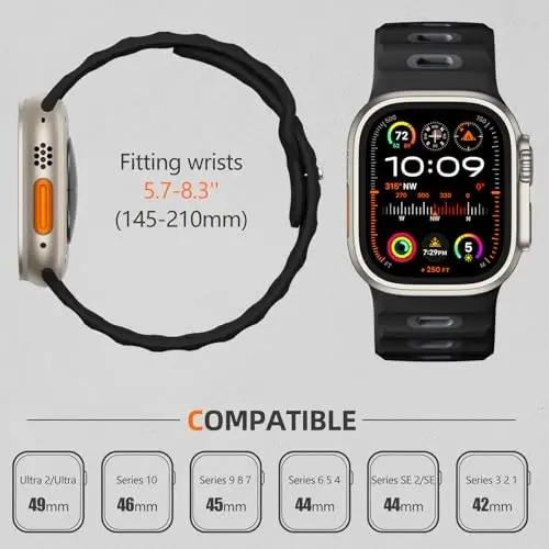 Wepro Sport Bands Apple Watch Ultra 2/Ultra Band 49mm 46mm 45mm 44mm 42mm erkaklar uchun mos keladi, suv o'tkazmaydigan yumshoq silikon Rugged Ocean nafas oladigan iWatch Series 10 9 8 7 6 5 4 3 2 1 SE uchun tasma - 5