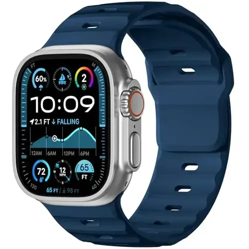 Wepro Sport Bands Apple Watch Ultra 2/Ultra Band 49mm 46mm 45mm 44mm 42mm erkaklar uchun mos keladi, suv o'tkazmaydigan yumshoq silikon Rugged Ocean nafas oladigan tasma iWatch Series 10 9 8 7 6 5 4 3 2 1 SE uchun 