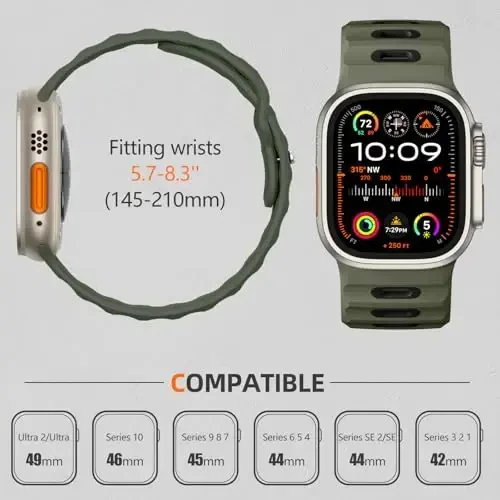 Wepro Sport Bands Apple Watch Ultra 2/Ultra Band 49mm 46mm 45mm 44mm 42mm erkaklar uchun mos keladi, suvga chidamli yumshoq silikon mustahkam Ocean nafas oladigan tasmasi iWatch Series 10 9 8 7 6 5 4 3 2 1 SE uchun - 5