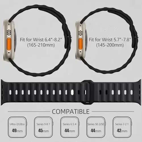 Wepro Sport Bands Apple Watch Ultra 2/Ultra Band 49mm 46mm 45mm 44mm 42mm erkaklar uchun mos, suv o'tkazmaydigan yumshoq silikon mustahkam Ocean Breathable Strap iWatch Series 10 9 8 7 6 5 4 3 2 1 SE uchun - 6