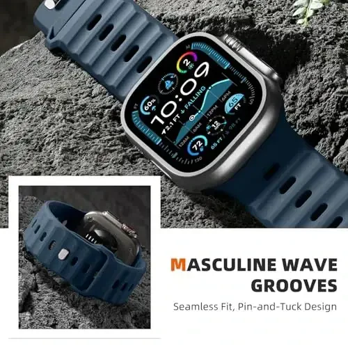 Wepro Sport Bands Apple Watch Ultra 2/Ultra Band 49mm 46mm 45mm 44mm 42mm erkaklar uchun mos, suv o'tkazmaydigan yumshoq silikon mustahkam Ocean nafas oladigan tasma iWatch Series 10 9 8 7 6 5 4 3 2 1 SE uchun - 5