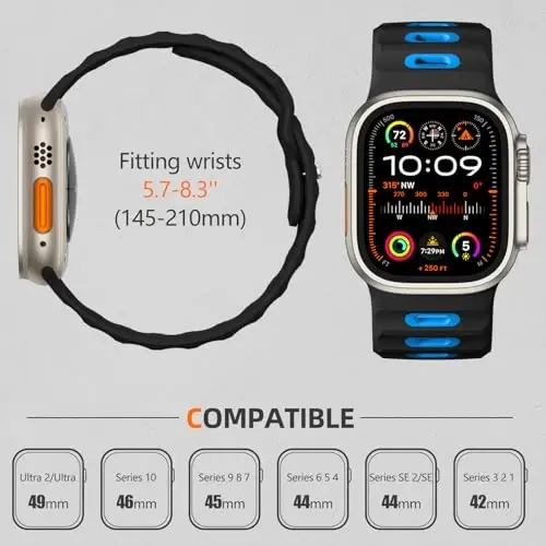 Wepro Sport Bands Apple Watch Ultra 2/Ultra Band 49mm 46mm 45mm 44mm 42mm erkaklar uchun mos, suv o'tkazmaydigan yumshoq silikon mustahkam Ocean nafas oladigan tasmalar iWatch Series 10 9 8 7 6 5 4 3 2 1 SE uchun - 5