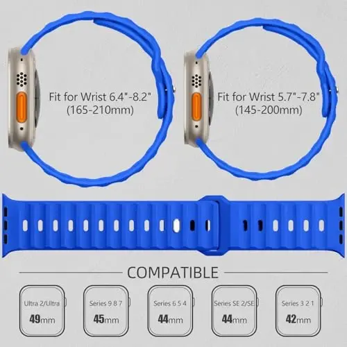 Wepro Sport Bands Apple Watch Ultra 2/Ultra Band 49mm 46mm 45mm 44mm 42mm erkaklar uchun mos, suv o'tkazmaydigan yumshoq silikon mustahkam Ocean nafas oladigan tasmalar iWatch Series 10 9 8 7 6 5 4 3 2 1 SE uchun - 5