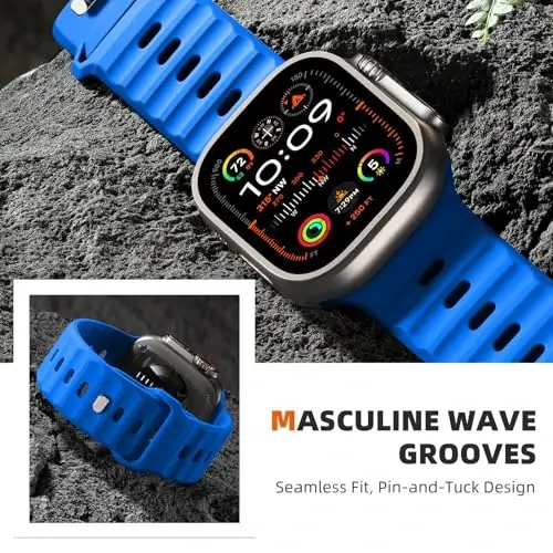 Wepro Sport Bands Apple Watch Ultra 2/Ultra Band 49mm 46mm 45mm 44mm 42mm erkaklar uchun mos, suv o'tkazmaydigan yumshoq silikon mustahkam Ocean nafas oladigan tasmalar iWatch Series 10 9 8 7 6 5 4 3 2 1 SE uchun - 6