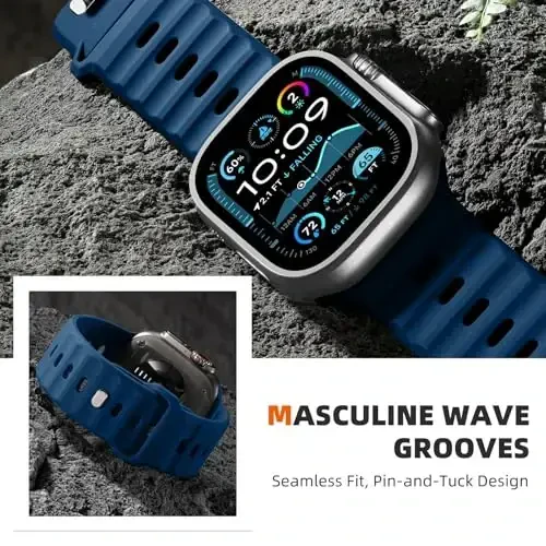 Wepro Sport Bands Apple Watch Ultra 2/Ultra Band 49mm 46mm 45mm 44mm 42mm erkaklar uchun mos, suv o'tkazmaydigan yumshoq silikon mustahkam okean nafas oladigan iWatch Series 10 9 8 7 6 5 4 3 2 1 SE uchun tasma - 5