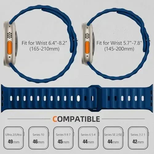 Wepro Sport Bands Apple Watch Ultra 2/Ultra Band 49mm 46mm 45mm 44mm 42mm erkaklar uchun mos, suv o'tkazmaydigan yumshoq silikon mustahkam okean nafas oladigan iWatch Series 10 9 8 7 6 5 4 3 2 1 SE uchun tasma - 6