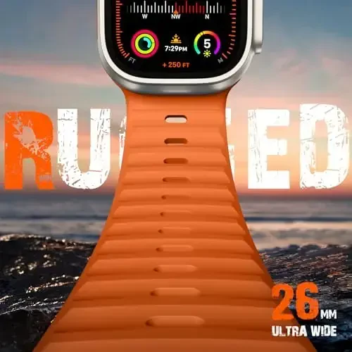 Wepro Sport Bands Apple Watch Ultra 2/Ultra Band 49mm 46mm 45mm 44mm 42mm erkaklar uchun mos, suv o'tkazmaydigan yumshoq silikon mustahkam okean nafas oladigan iWatch Series 10 9 8 7 6 5 4 3 2 1 SE uchun tasma - 2