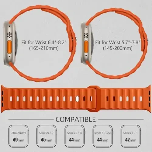 Wepro Sport Bands Apple Watch Ultra 2/Ultra Band 49mm 46mm 45mm 44mm 42mm erkaklar uchun mos, suv o'tkazmaydigan yumshoq silikon mustahkam okean nafas oladigan iWatch Series 10 9 8 7 6 5 4 3 2 1 SE uchun tasma - 6