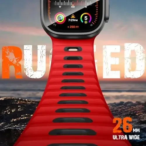 Wepro Sport Bands Apple Watch Ultra 2/Ultra Band 49mm 46mm 45mm 44mm 42mm erkaklar uchun mos, suv o'tkazmaydigan yumshoq silikon mustahkam okean nafas oladigan tasma iWatch Series 10 9 8 7 6 5 4 3 2 1 SE uchun - 2