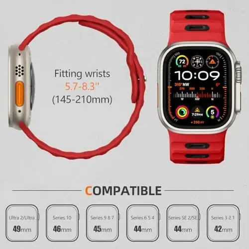 Wepro Sport Bands Apple Watch Ultra 2/Ultra Band 49mm 46mm 45mm 44mm 42mm erkaklar uchun mos, suv o'tkazmaydigan yumshoq silikon mustahkam okean nafas oladigan tasma iWatch Series 10 9 8 7 6 5 4 3 2 1 SE uchun - 5