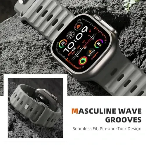Wepro Sport Bands Apple Watch Ultra 2/Ultra Band 49mm 46mm 45mm 44mm 42mm erkaklar uchun mos, suv o'tkazmaydigan yumshoq silikon mustahkam okean nafas oladigan tasma iWatch Series 10 9 8 7 6 5 4 3 2 1 SE uchun - 5