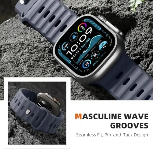 Wepro Sport Bands Apple Watch Ultra 2/Ultra Band 49mm 46mm 45mm 44mm 42mm erkaklar uchun mos, suv o'tkazmaydigan yumshoq silikon Rugged Ocean Breathable Strap iWatch Series 10 9 8 7 6 5 4 3 2 1 SE uchun - 5