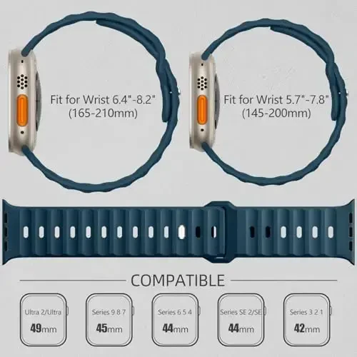 Wepro Sport Bands Apple Watch Ultra 2/Ultra Band 49mm 46mm 45mm 44mm 42mm erkaklar uchun mos, suv o'tkazmaydigan yumshoq silikon Rugged Ocean nafas oladigan iWatch Series 10 9 8 7 6 5 4 3 2 1 SE uchun tasmalar - 5
