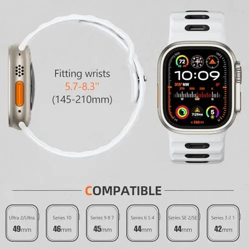 Wepro Sport Bands Compatible with Apple Watch Ultra 2/Ultra Band 49mm 46mm 45mm 44mm 42mm for Men, Waterproof Soft Silicone Rugged Ocean Breathable Strap for iWatch Series 10 9 8 7 6 5 4 3 2 1 SE - 5