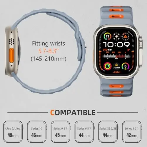 Wepro Sport Bands Compatible with Apple Watch Ultra 2/Ultra Band 49mm 46mm 45mm 44mm 42mm for Men, Waterproof Soft Silicone Rugged Ocean Breathable Strap for iWatch Series 10 9 8 7 6 5 4 3 2 1 SE - 5