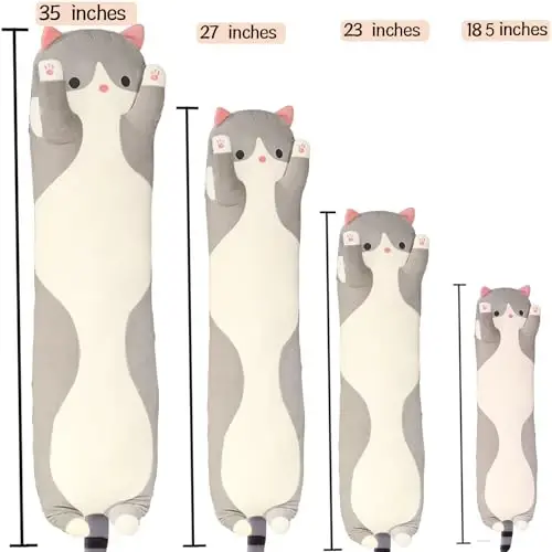 Werdast Grey Cat Long Plush Pillow Cat Stuffed Animals Soft Sleeping Throw Pillow Doll ((Grey,19inches) - 4