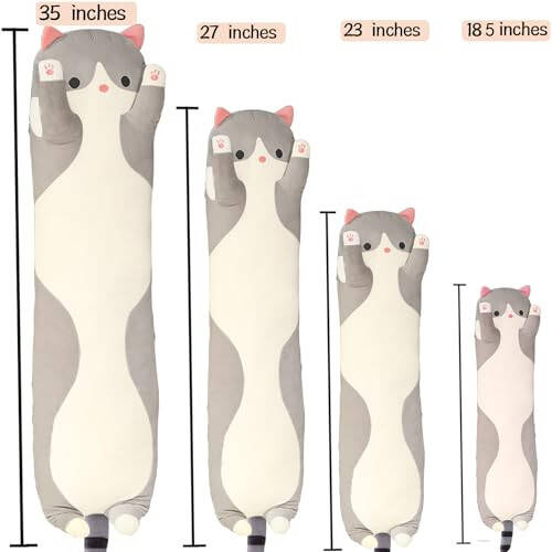 Werdast Grey Cat Long Plush Pillow Cat Stuffed Animals Soft Sleeping Throw Pillow Doll (Grey,19inches) - 2