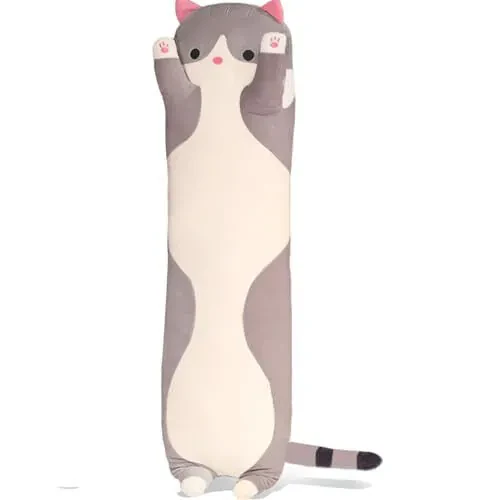 Werdast Grey Cat Long Plush Pillow Cat Stuffed Animals Soft Sleeping Throw Pillow Doll (Grey,19inches) 