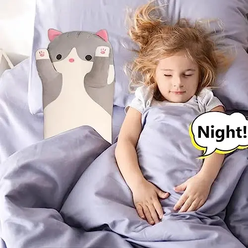 Werdast Grey Cat Long Plush Pillow Kitty Stuffed Animals Soft Sleeping Throw Pillow Doll Toy (Grey,35inches) - 3