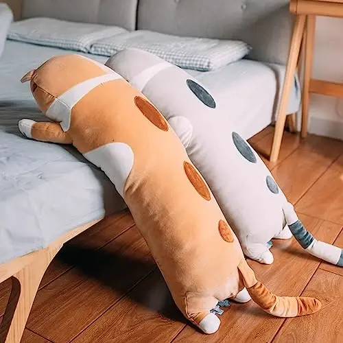 Werdast Orange Cat Long Plush Pillow Kitty Yumshoq o'yinchoqlar Yumshoq uxlash uchun yostiq o'yinchoq qo'g'irchoq (Orange, 35 dyuym) - 5