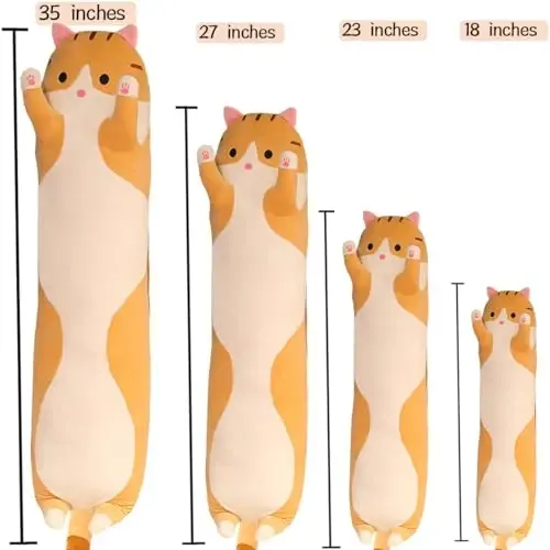 Werdast Orange Cat Long Plush Pillow Kitty Yumshoq o'yinchoqlar Yumshoq uxlaydigan yostiqcha qo'g'irchoq o'yinchoq (Orange, 18 dyuym) - WERDAST (1)