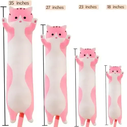 Werdast Pink Cat Long Plush Pillow Kitty Stuffed Animals Soft Sleeping Throw Pillow Doll Toy (Pink,18inches) - 2