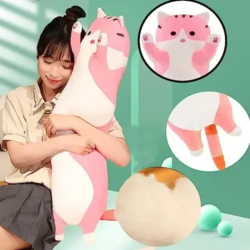 Werdast Pink Cat Long Plush Pillow Kitty Stuffed Animals Soft Sleeping Throw Pillow Doll Toy (Pink,18inches) - 6