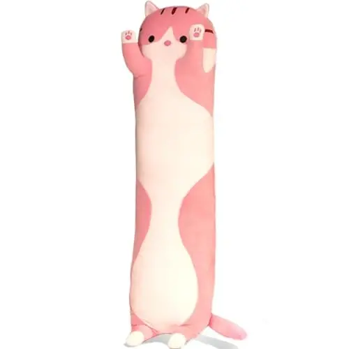Werdast Pink Cat Long Plush Pillow Kitty Stuffed Animals Soft Sleeping Throw Pillow Doll Toy (Pink,18inches) - WERDAST