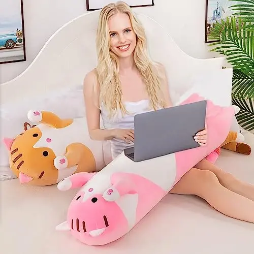 Werdast Pink Cat Long Plush Pillow Kitty Stuffed Animals Soft Sleeping Throw Pillow Doll Toy (Pink,35inches) - 5