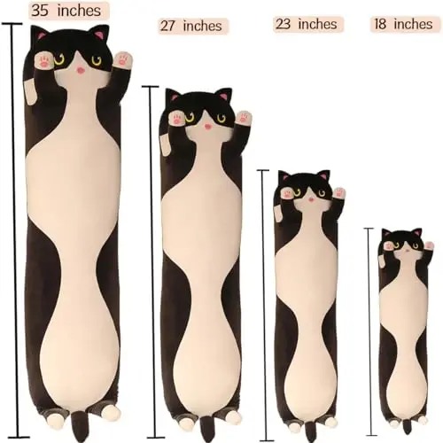 Werdast Black Cat Long Plush Pillow Kitty Stuffed Animals Soft Sleeping Throw Pillow Doll (Black,34inches) - WERDAST (1)