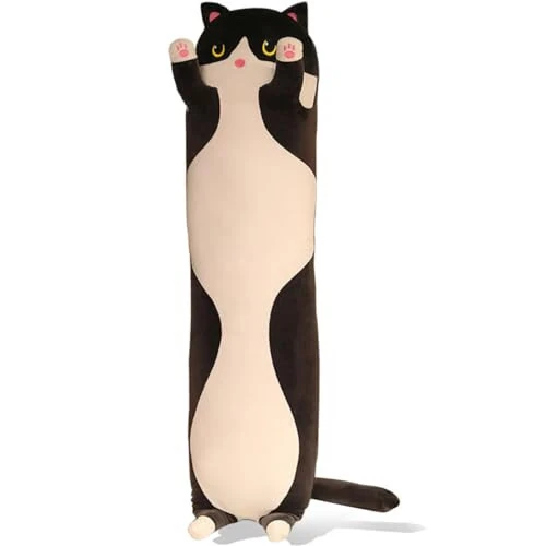 Werdast Black Cat Long Plush Pillow Kitty Stuffed Animals Soft Sleeping Throw Pillow Doll Toy Gift(Black,18inches) - Werdast