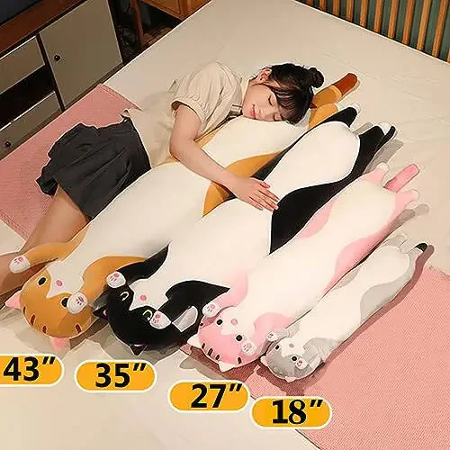 Werdast Black Cat Long Plush Pillow Kitty Stuffed Animals Soft Sleeping Throw Pillow Doll Toy Gift(Black,18inches) - 3
