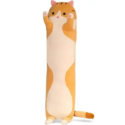 Werdast Orange Cat Long Plush Pillow Kitty Stuffed Animals Soft Sleeping Throw Pillow Doll Toy (Orange,27inches) - 1